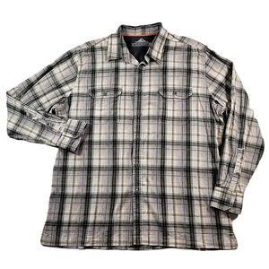 Croft & Barrow Quick Dry‎ Shirt Mens XL Grey Tan Plaid Long Sleeve Fish